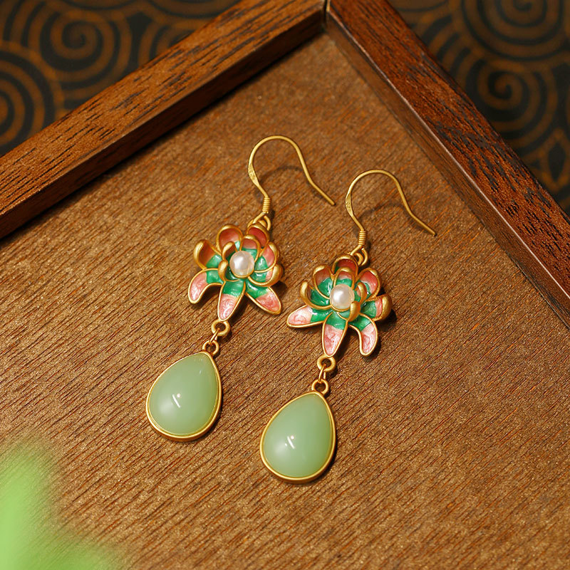 Gold Plated Jewelry - Boucles d'oreilles goutte d'eau en jade