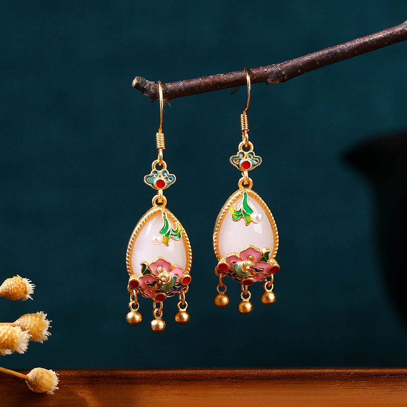 Gold Plated Jewelry - Boucles d'oreilles en jade naturel, amulette