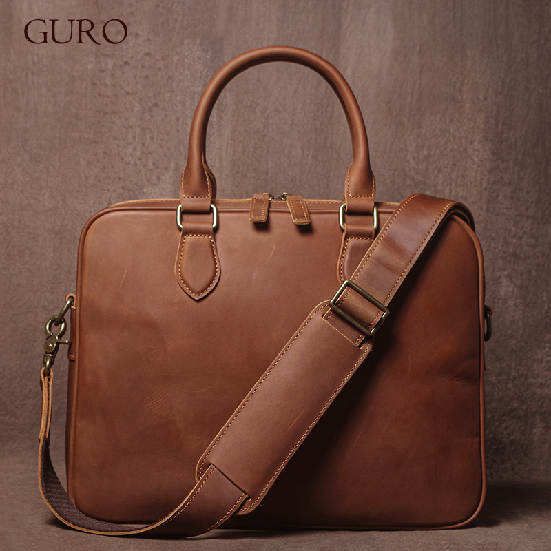 Leather Briefcase - GURO hommes Crazy Horse peau de