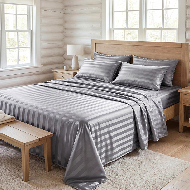 Silk Pillowcase - Parure de draps en satin rayé