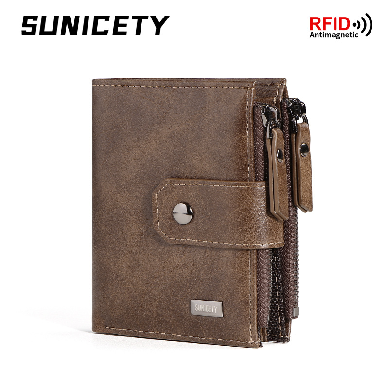 Leather Wallet Men - Portefeuille court mince en cuir pour