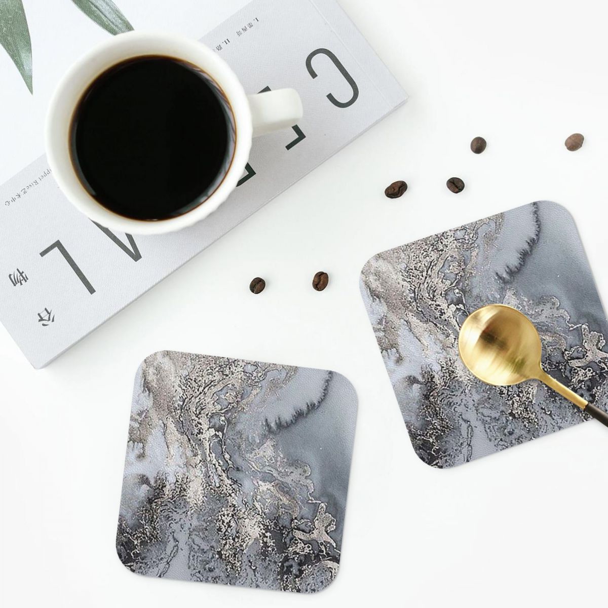 Marble Coaster Set - Sous-verres gris et argentés en marbre,